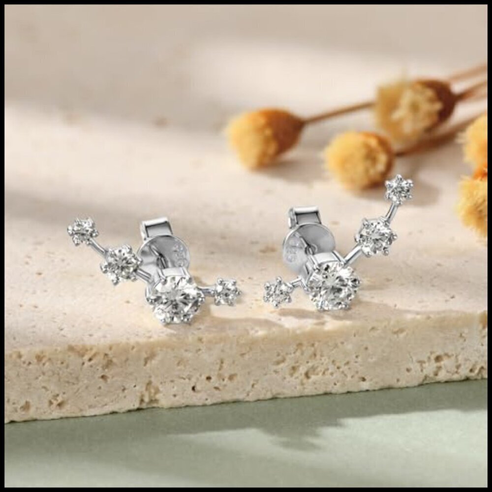 925 Sterling Silver Moissanite Climber Stud Earrings Occasion Event Birthday